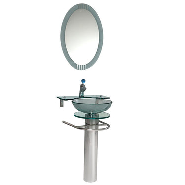 Fresca Ovale Modern Glass Bathroom Vanity w/ Frosted Edge Mirror Vanity Fresca